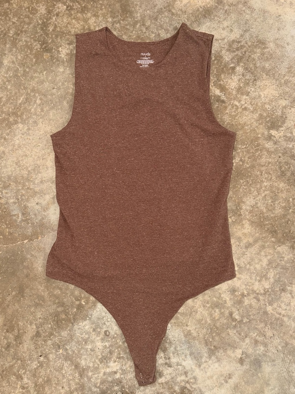 Nuuds Classic Crewneck Tank Bodysuit Heathered Brown L Neutral Capsule Wardrobe